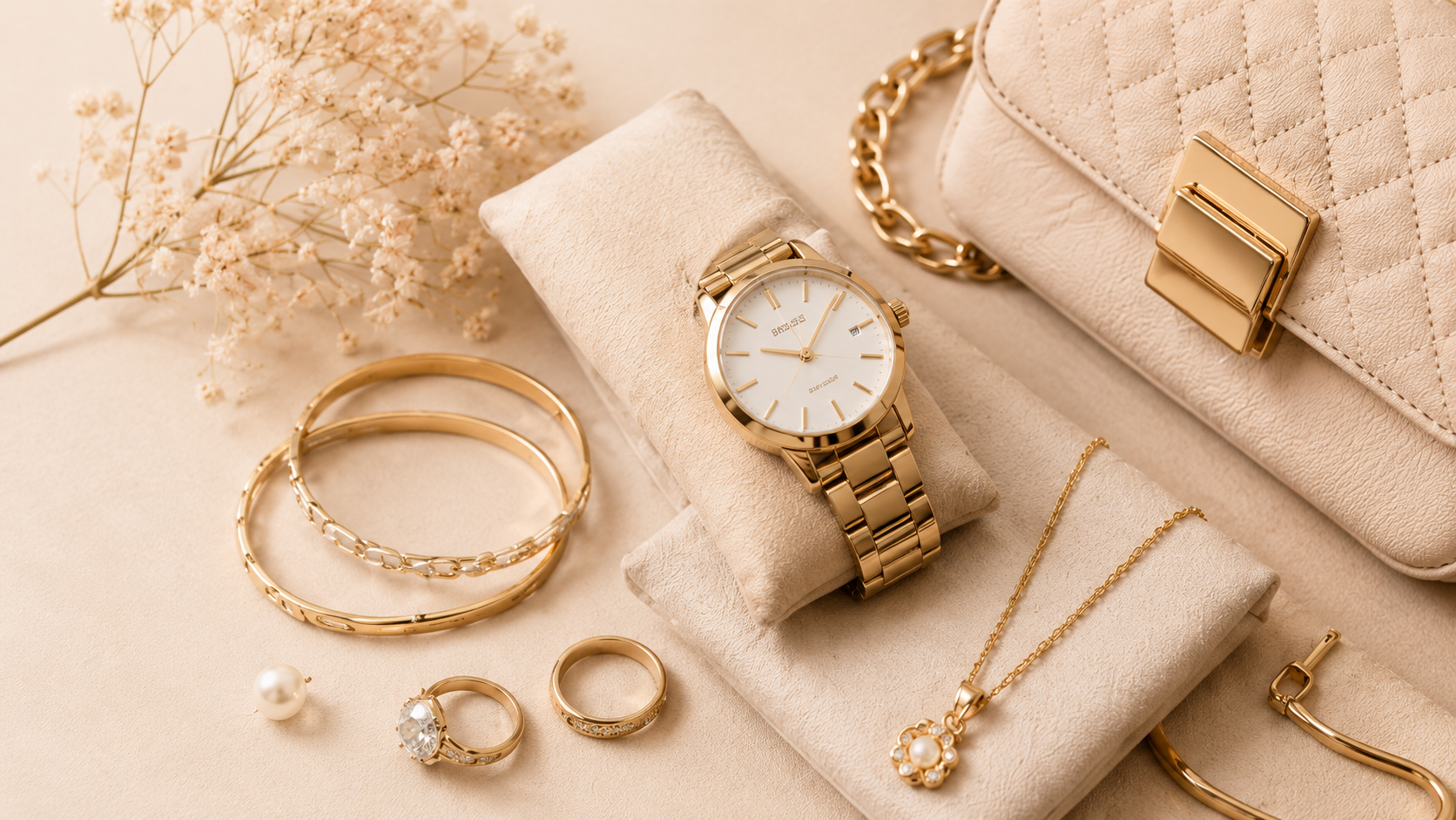 ShopKaar accessories arranged on a warm neutral surface