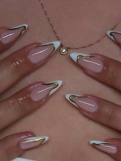 Red French Tip Almond Press-On Nails - 24pcs main product photo - Press-On Nails at ShopKaar