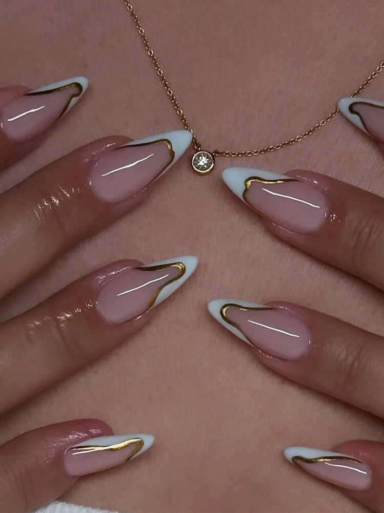 Red French Tip Almond Press-On Nails - 24pcs detail photo 2 - Press-On Nails at ShopKaar