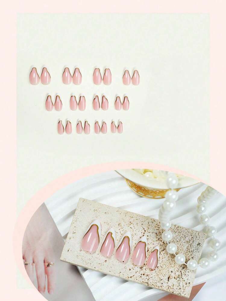 Red French Tip Almond Press-On Nails - 24pcs detail photo 3 - Press-On Nails at ShopKaar