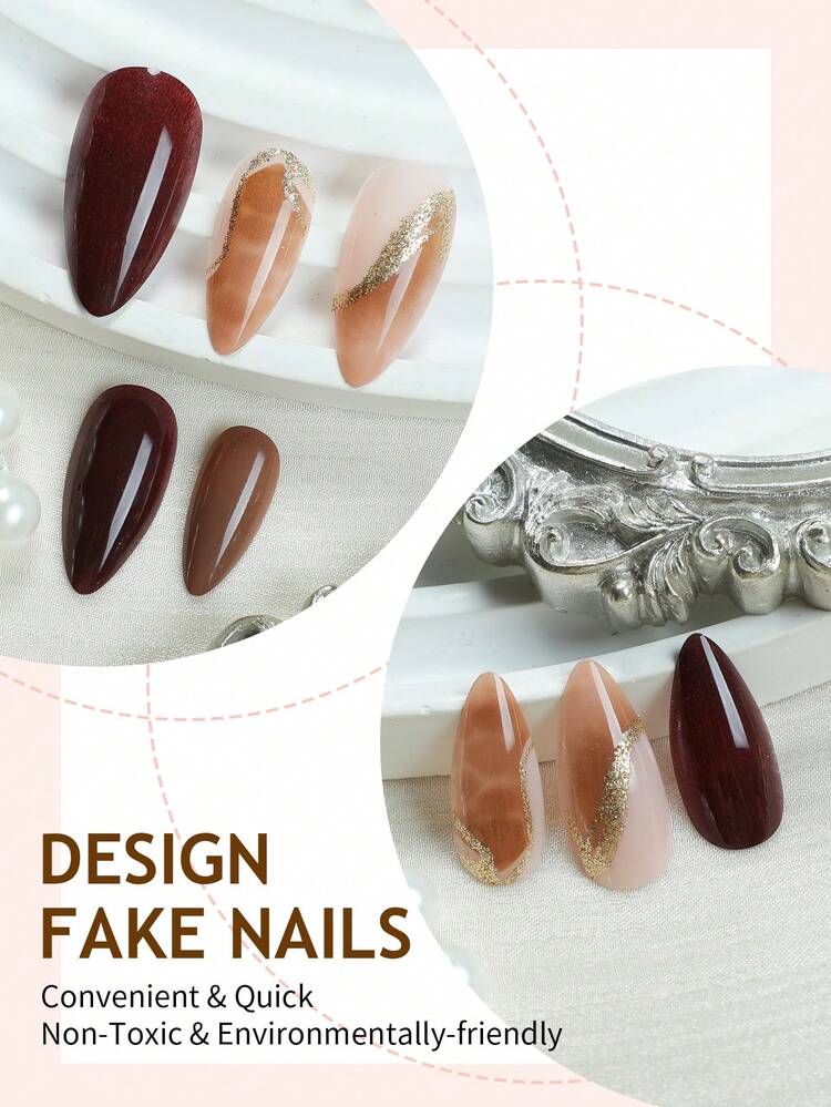 Nude Almond Press-On Nails with Gold Line Art - 24pcs detail photo 3 - Press-On Nails at ShopKaar