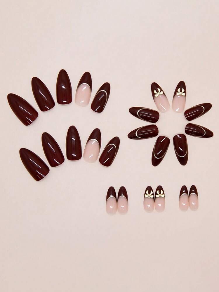 Vintage Red and Gold Almond Press-On Nails - 24pcs detail photo 4 - Press-On Nails at ShopKaar