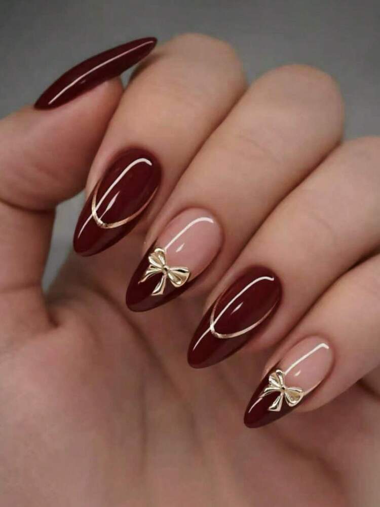Vintage Red and Gold Almond Press-On Nails - 24pcs detail photo 8 - Press-On Nails at ShopKaar