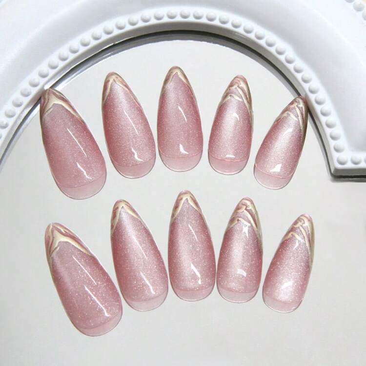 Pink Cat Eye French Almond Press-On Nails - 24pcs detail photo 3 - Press-On Nails at ShopKaar