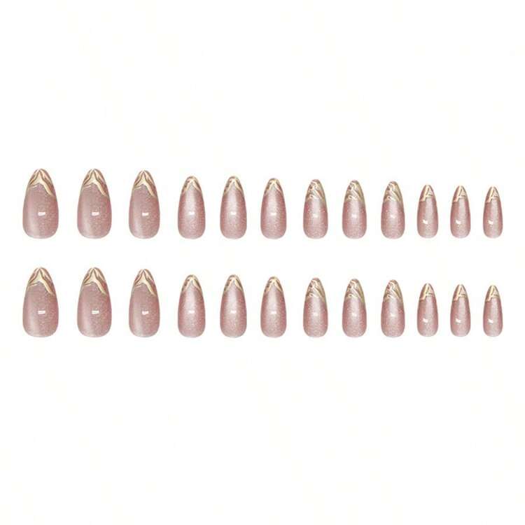 Pink Cat Eye French Almond Press-On Nails - 24pcs detail photo 4 - Press-On Nails at ShopKaar