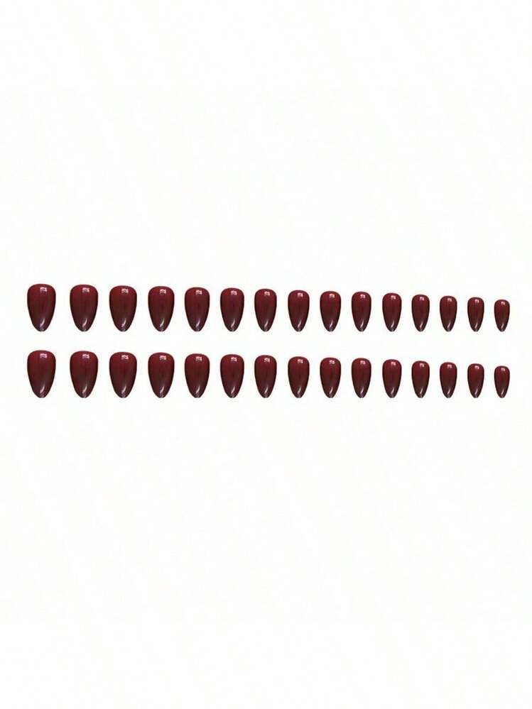 Solid Burgundy Glossy Almond Press-On Nails - 30pcs detail photo 4 - Press-On Nails at ShopKaar