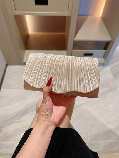 Moonlit Eve Pleated Satin Evening Clutch Bag main product photo - Evening Bags at ShopKaar