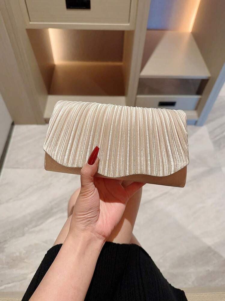 Moonlit Eve Pleated Satin Evening Clutch Bag detail photo 2 - Evening Bags at ShopKaar