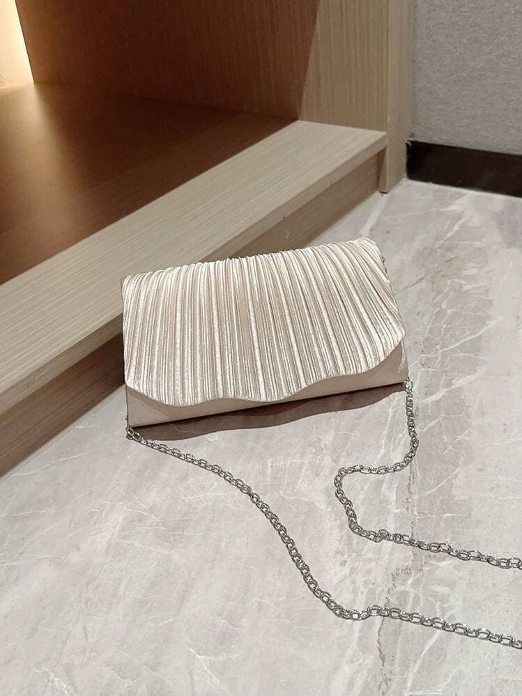 Moonlit Eve Pleated Satin Evening Clutch Bag detail photo 9 - Evening Bags at ShopKaar