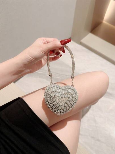 Rhinestone Heart Mini Clutch Bag main product photo - Evening Bags at ShopKaar