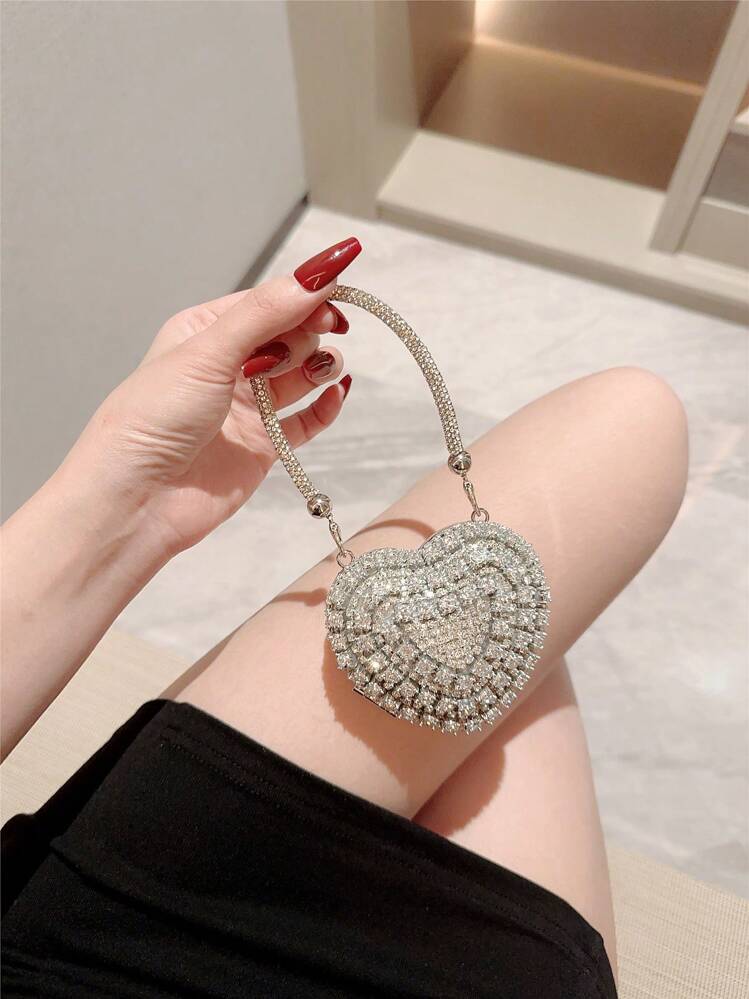 Rhinestone Heart Mini Clutch Bag detail photo 3 - Evening Bags at ShopKaar