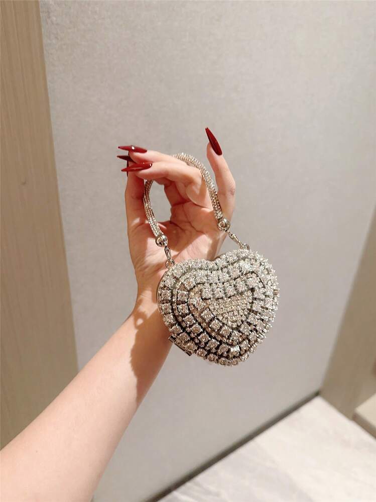 Rhinestone Heart Mini Clutch Bag detail photo 4 - Evening Bags at ShopKaar
