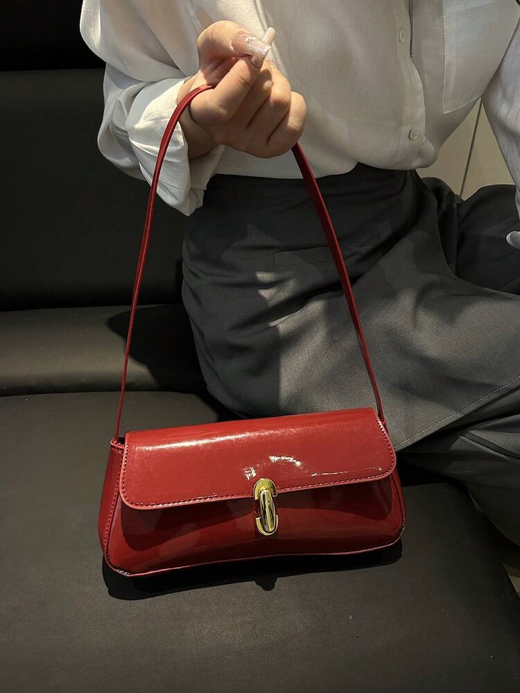 Retro Faux Leather Underarm Shoulder Bag detail photo 5 - Shoulder Bags at ShopKaar