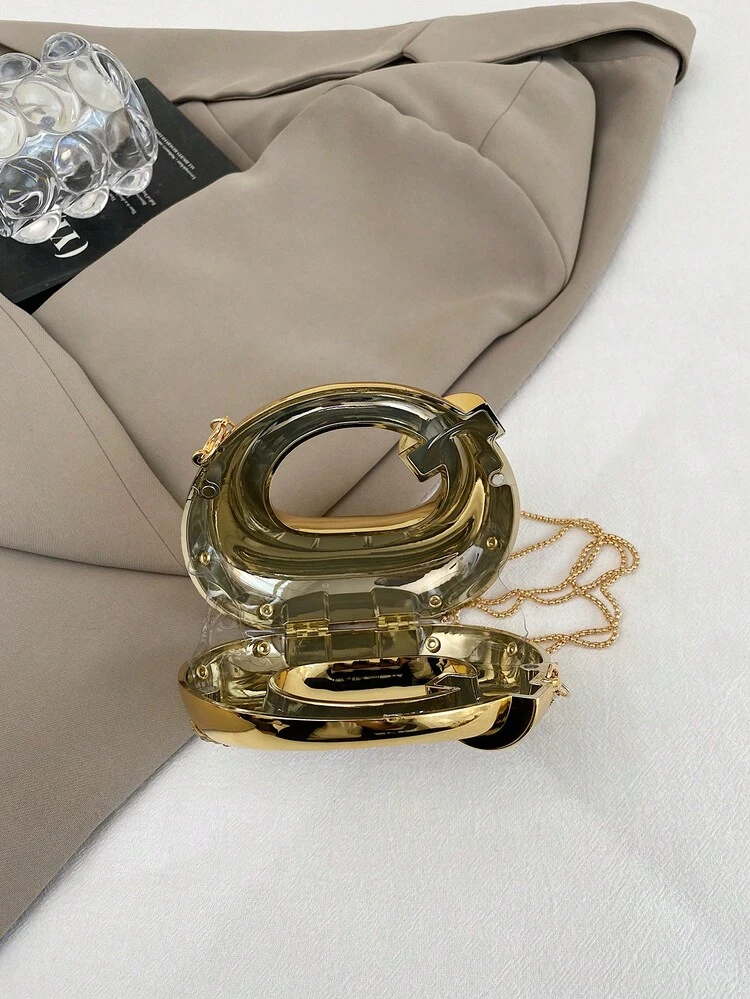 Acrylic Crescent Moon Clutch Bag with Chain detail photo 5 - Mini Bags at ShopKaar