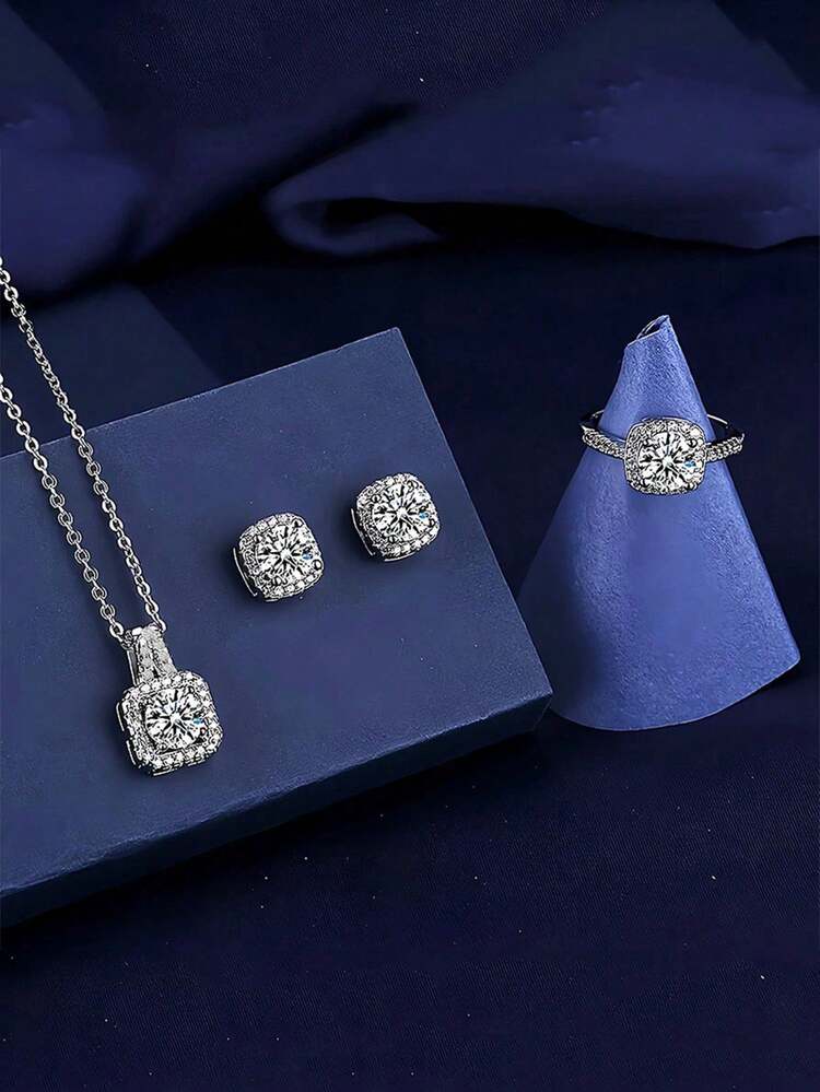 Rectangular Rhinestone Jewelry Set - 4pcs detail photo 3 - Jewelry Sets at ShopKaar