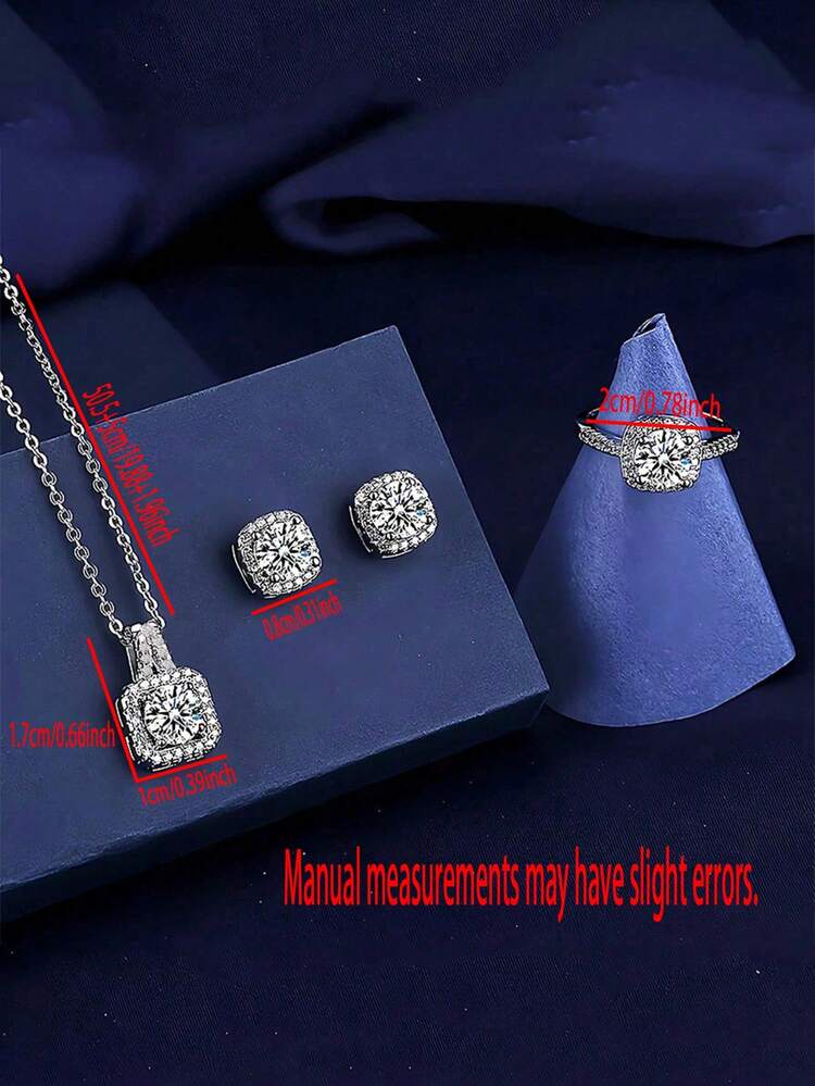 Rectangular Rhinestone Jewelry Set - 4pcs detail photo 4 - Jewelry Sets at ShopKaar