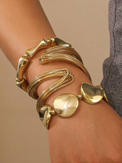 Asymmetrical Bracelet and Bangle Set - 3pcs detail photo 2 - Bracelets at ShopKaar