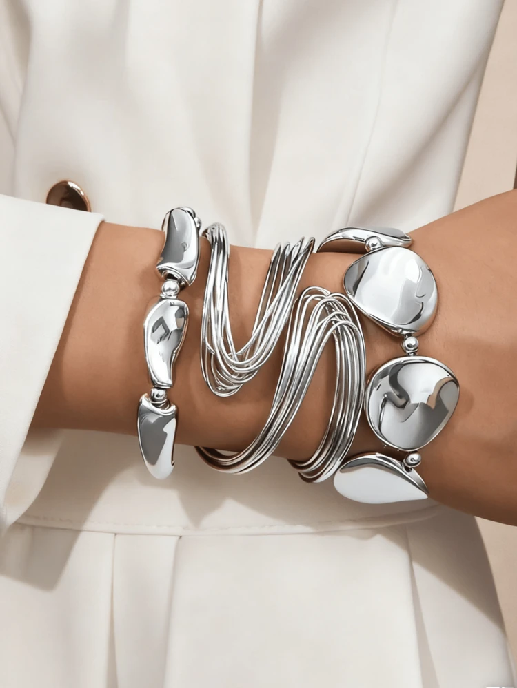 Asymmetrical Bracelet and Bangle Set - 3pcs detail photo 9 - Bracelets at ShopKaar