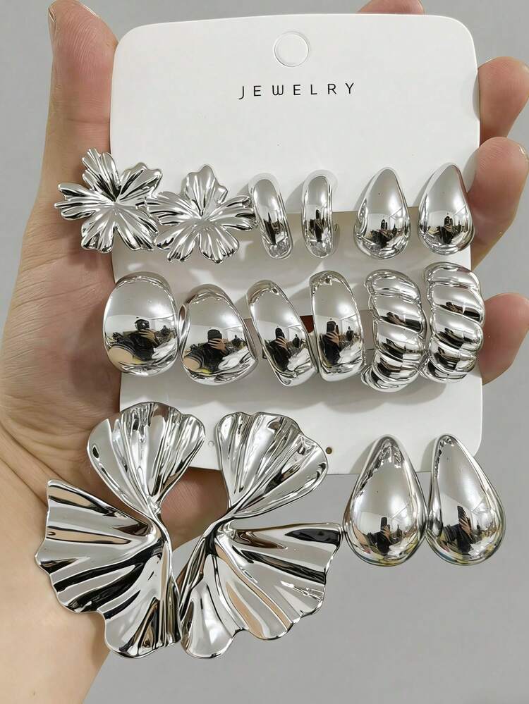 Silver Tone Fashion Earring Set detail photo 9 - Earrings at ShopKaar