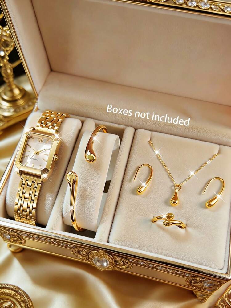 Gold Watch and Jewellery Gift Set - 6pcs detail photo 3 - Watches at ShopKaar