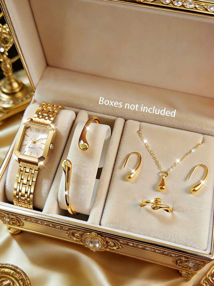 Gold Watch and Jewellery Gift Set - 6pcs detail photo 9 - Watches at ShopKaar